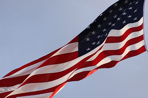 An American flag catching the light