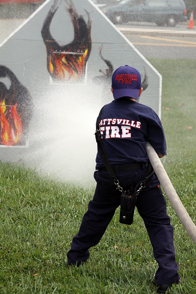 A young Hyattsville firefighter on the hose line