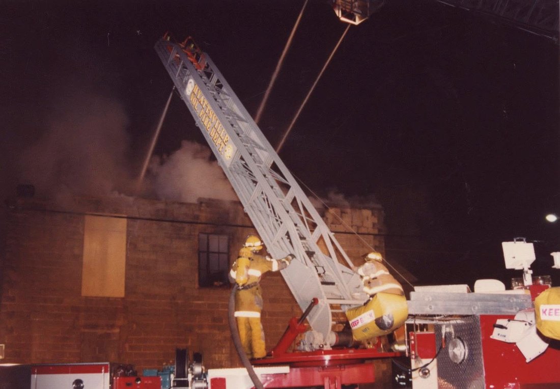 Dave Iannone (left) at the Baby Products multi-alarm fire in Laurel