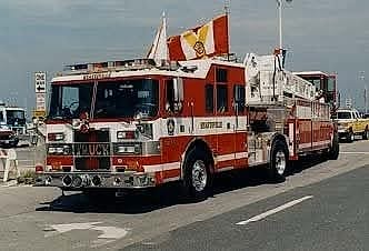 A Hyattsville tower ladder on the road