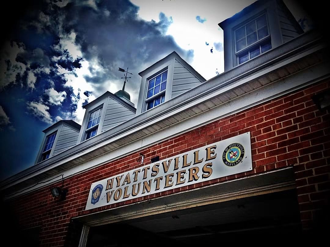 The Hyattsville Volunteers sign on the firehouse