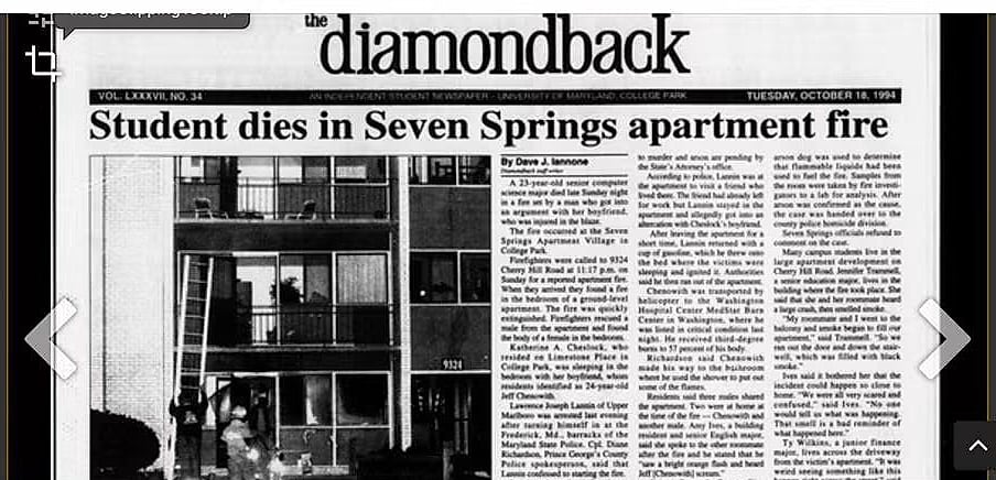 Dave Iannone byline in The Diamondback: "Student dies in Seven Springs apartment fire"