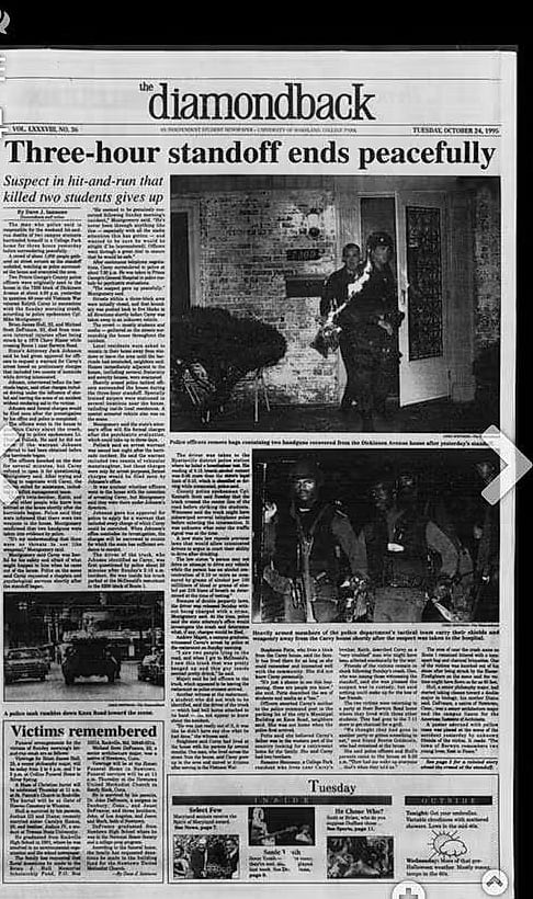 Dave Iannone byline in The Diamondback: "Three-hour standoff ends peacefully"